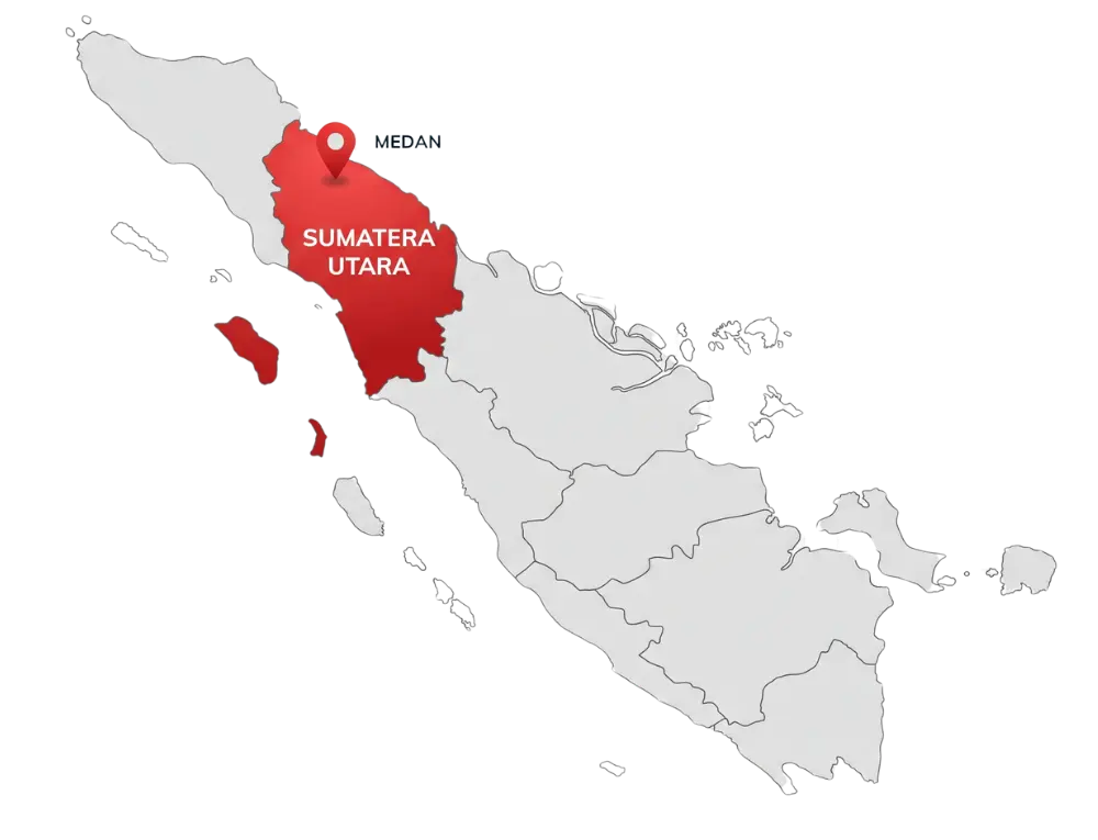 Peta area layanan aplikator ACP Gemilang Bahagia dari Medan ke seluruh Sumatera Utara