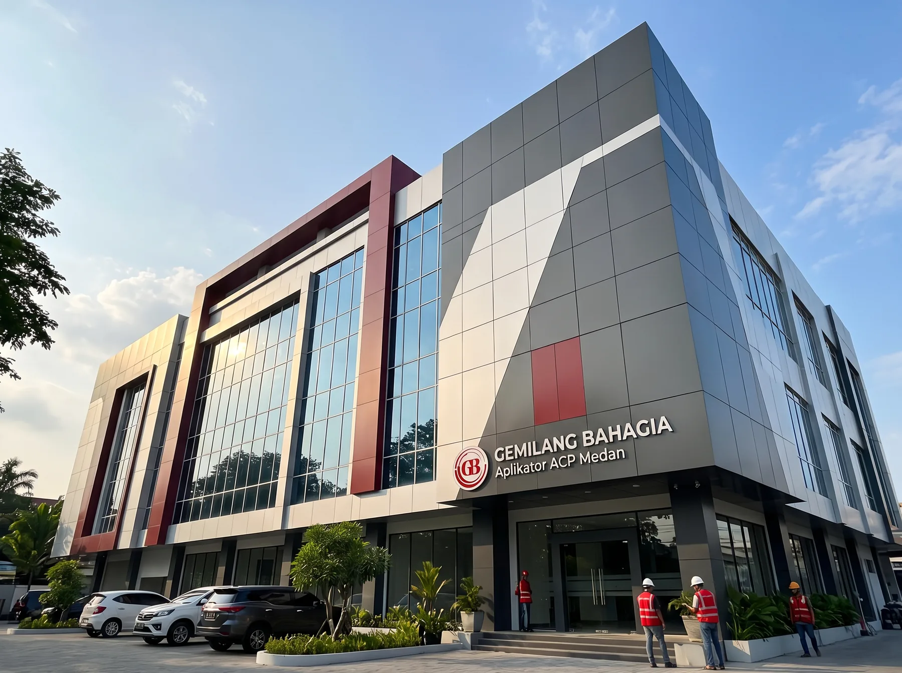 Fasad gedung modern dengan pemasangan ACP Gemilang Bahagia di Medan